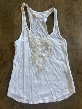 Vintage Abercrombie and Fitch Women's White Floral Appliqué Racerback Tank Sz M